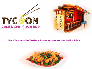 Tycoon Ramen and Sushi website