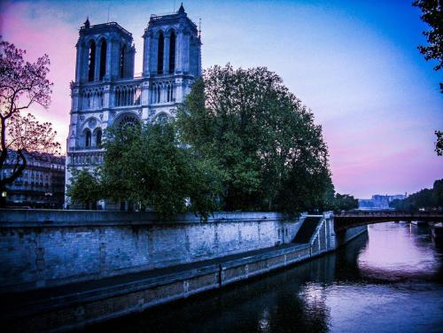 Notre Dame in a pink sky